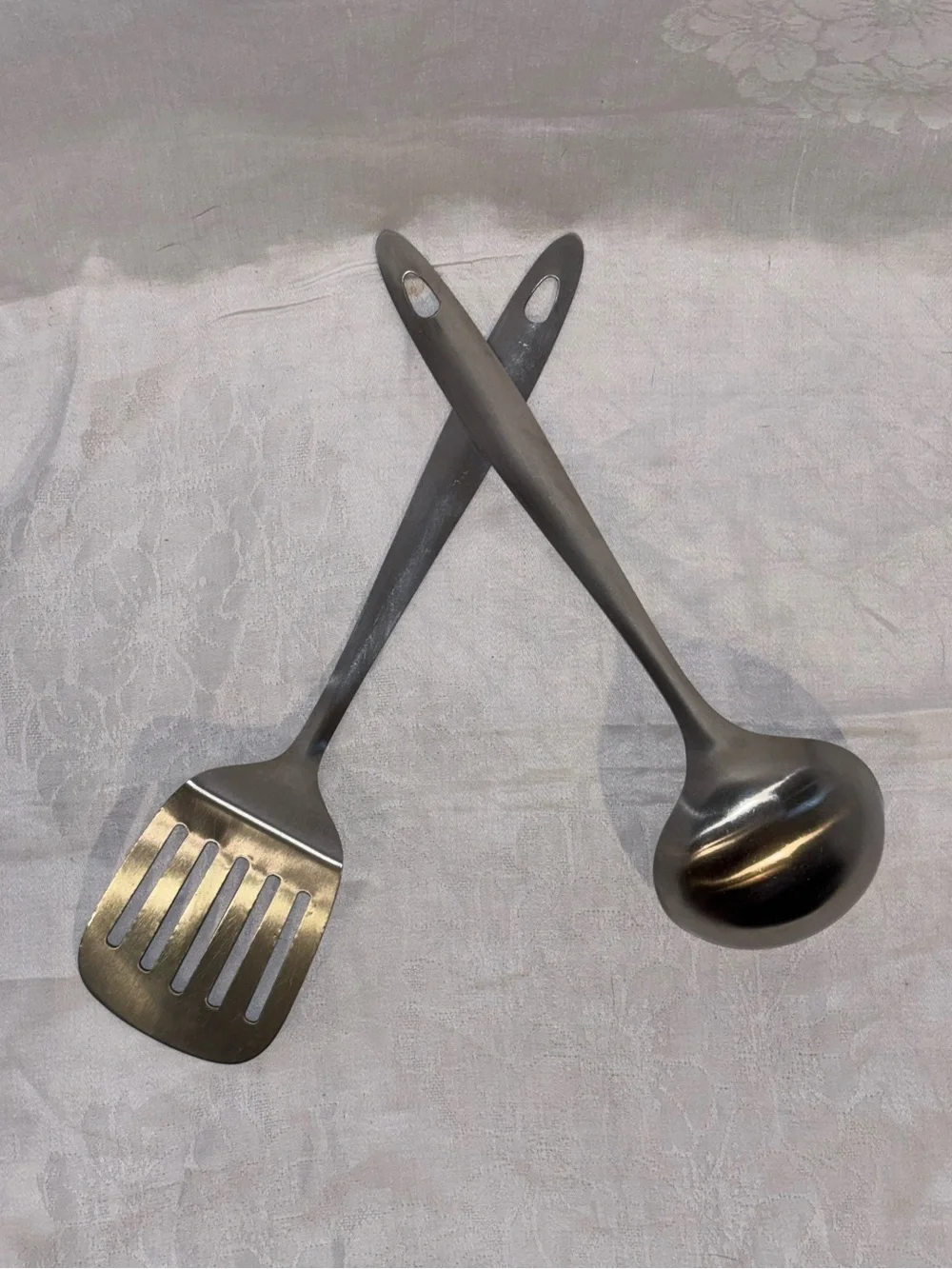 Vintage Scandinavian MCM Stainless Steel Ladle Slotted Turner Utensil Set